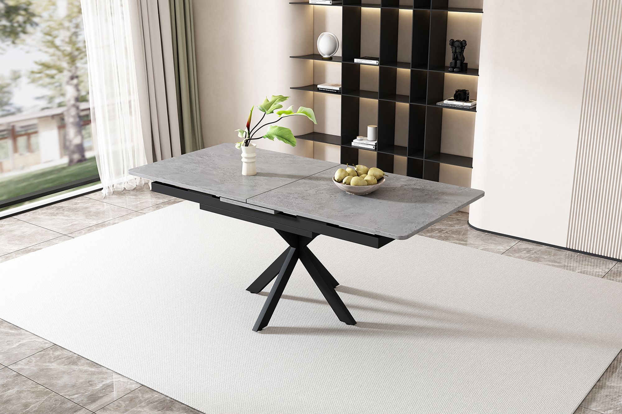 MODFU Esstisch 150/180x70x76cm automatisch ausziehbarer Esstisch, Schwarz und Grau