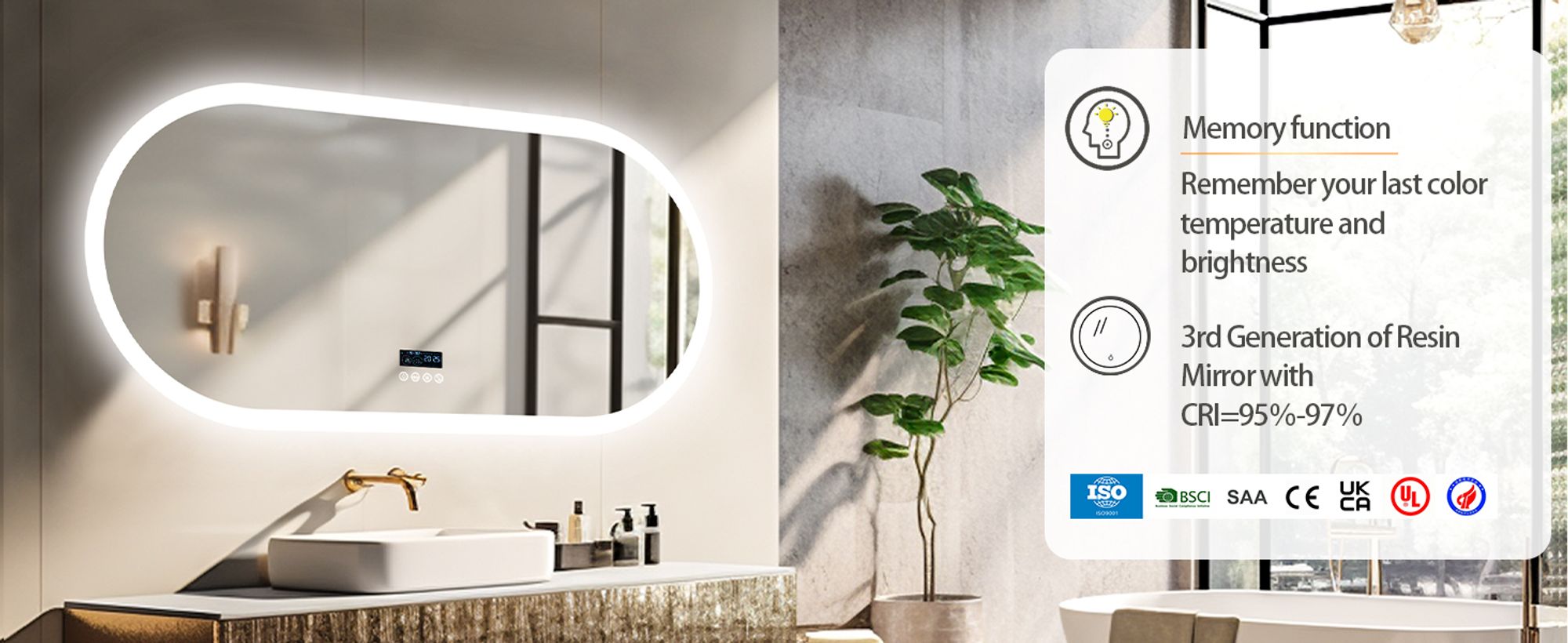 WISFOR LED Badspiegel mit Bluetooth Lautsprecher, 120x60cm Badezimmerspiegel mit Beleuchtung 3 Lichtfarbe, LED Wandspiegel dimmbar beschlagfrei