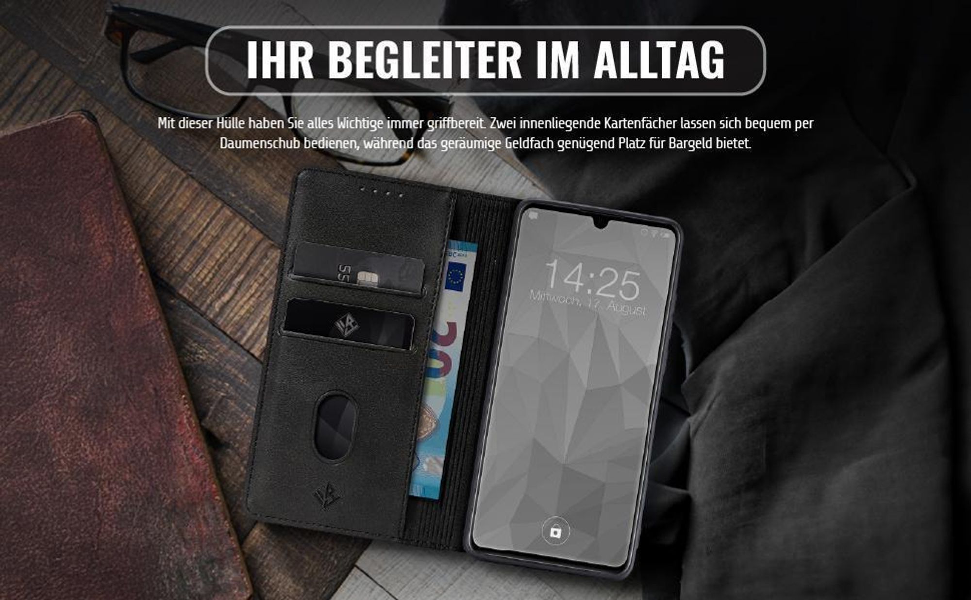 Edle Schutzhülle für Samsung Galaxy A05s mit Kartenfächern und Geldfach