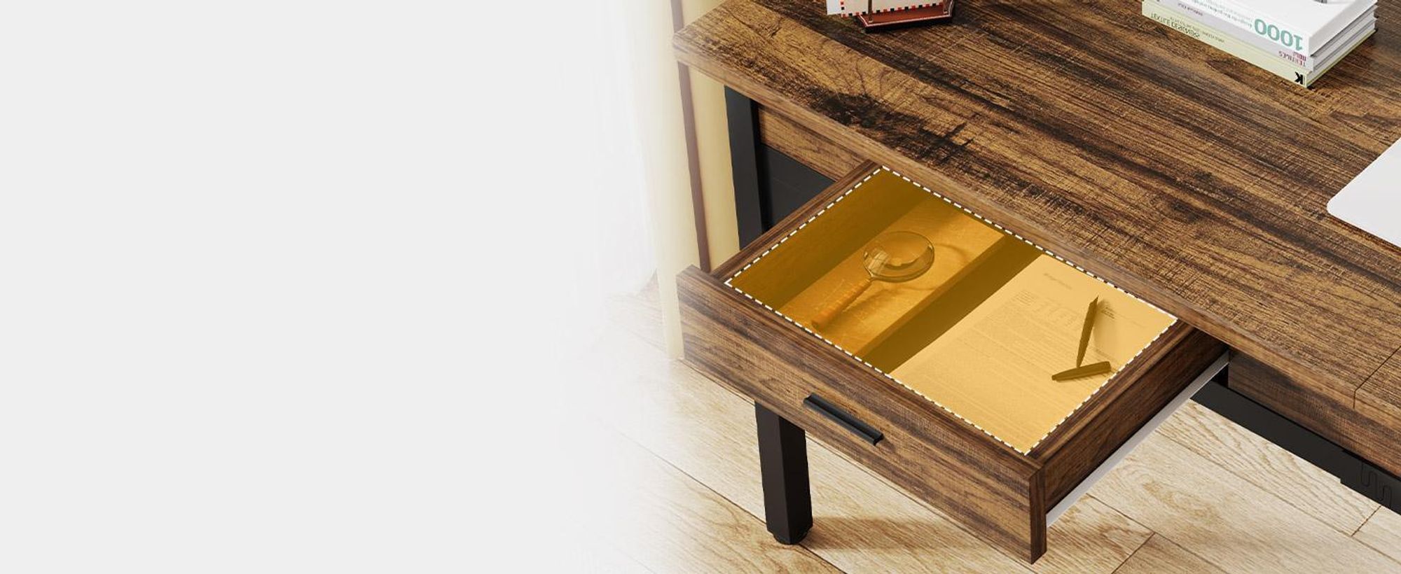 Tribesigns Bureau, computerbureau, 200 x 60 x 82 cm, dubbel bureau met 2 lades, computerbureau, kantoorbureau, werkplek, eettafel, bruin