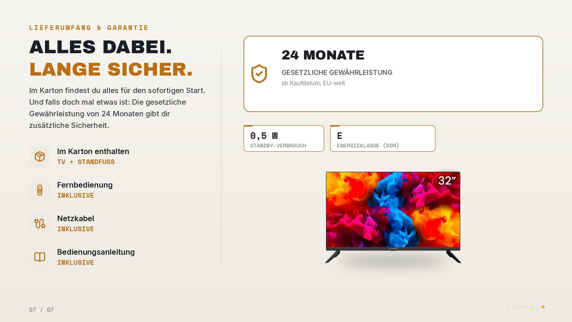 Kiano Fernseher 32 Zoll (81,3 cm) LED HD Ready - DVB-T2/S2 - PVR USB Aufnahme - Dolby Digital Plus - 3x HDMI - VESA 100x100 - ohne Smart TV