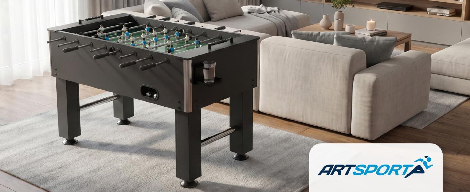 ArtSport Tischkicker Wuzzler – Kickertisch inkl. 2 Bälle mit Getränkehalter – Kicker – Tischfußball – Fußballtisch - Kickerkasten