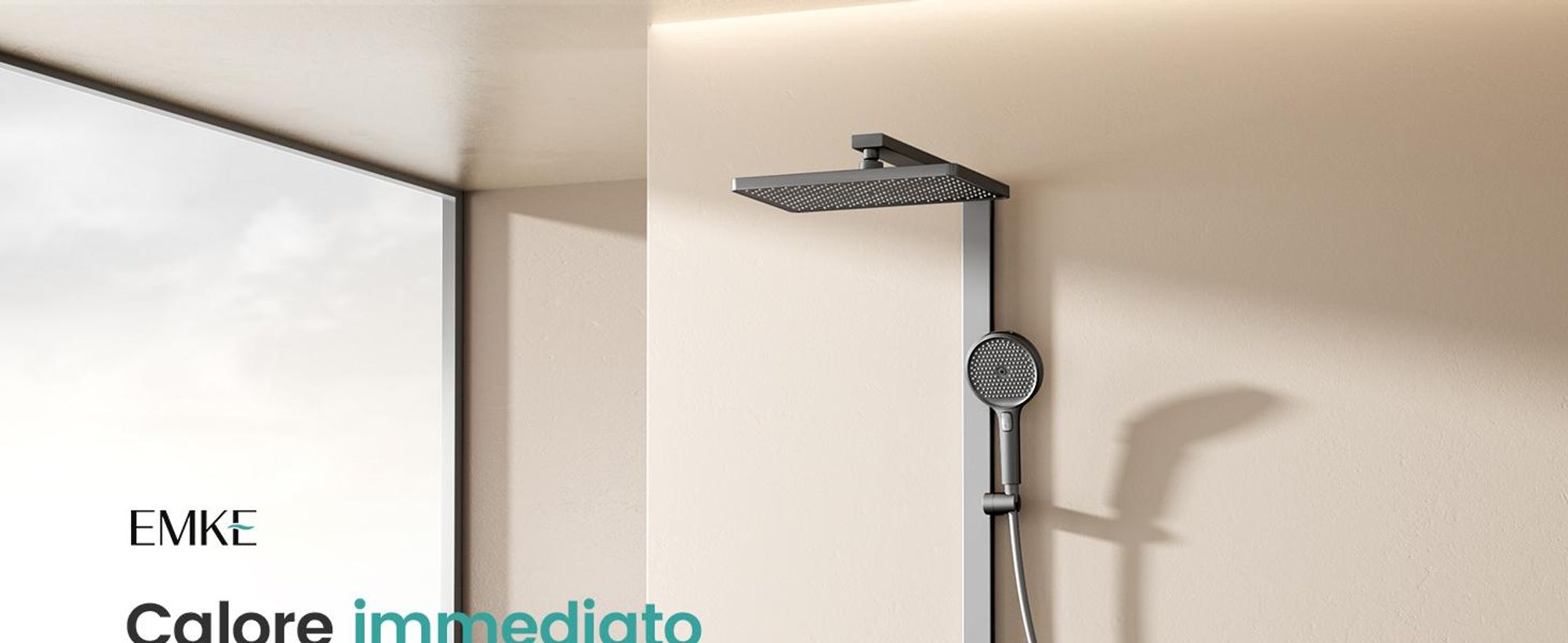 Sistema doccia EMKE con termostato, pannello doccia, doccia a pioggia 36x24cm, rubinetteria 3 in 1 per vasca e doccia per il vostro bagno moderno, KTW, antracite opaco