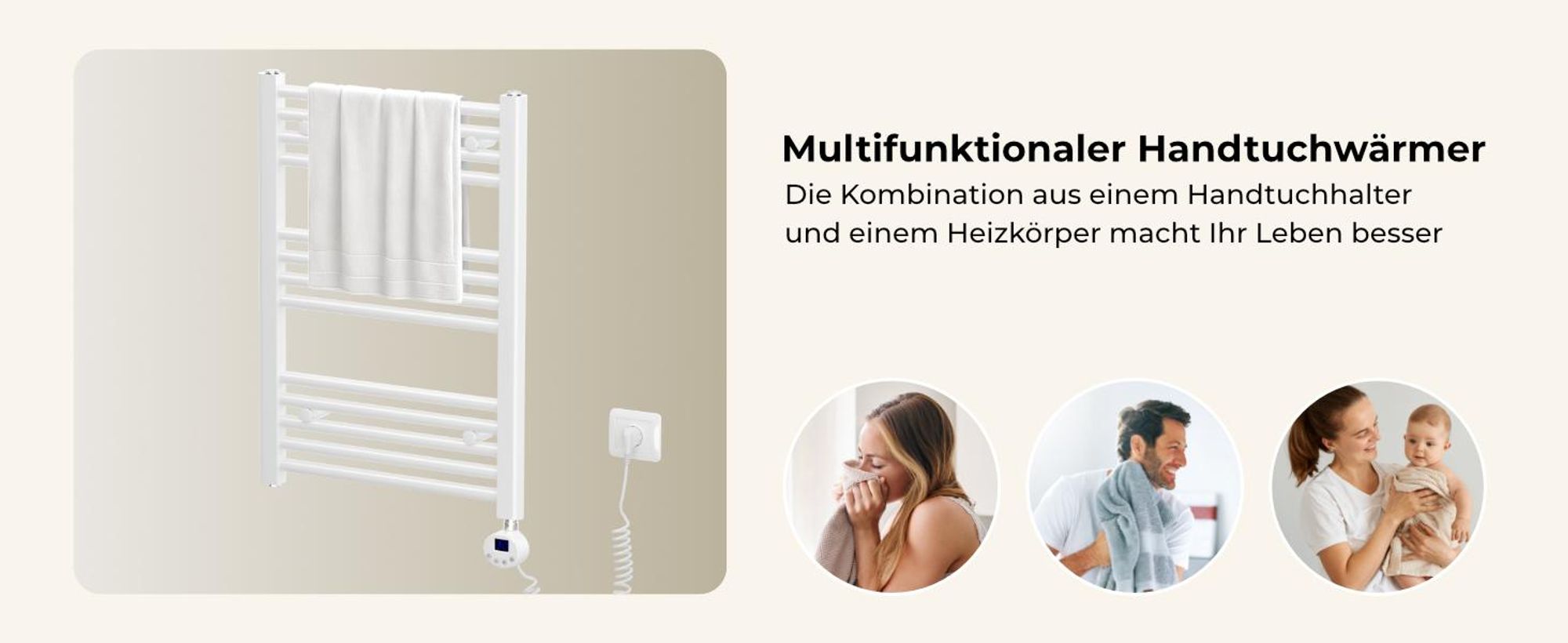 Heilmetz Heizkörper Elektrisches Badheizkörper Handtuchtrockner 140x40cm Weiß Handtuchwärmer Wandmontage Edelstahl
