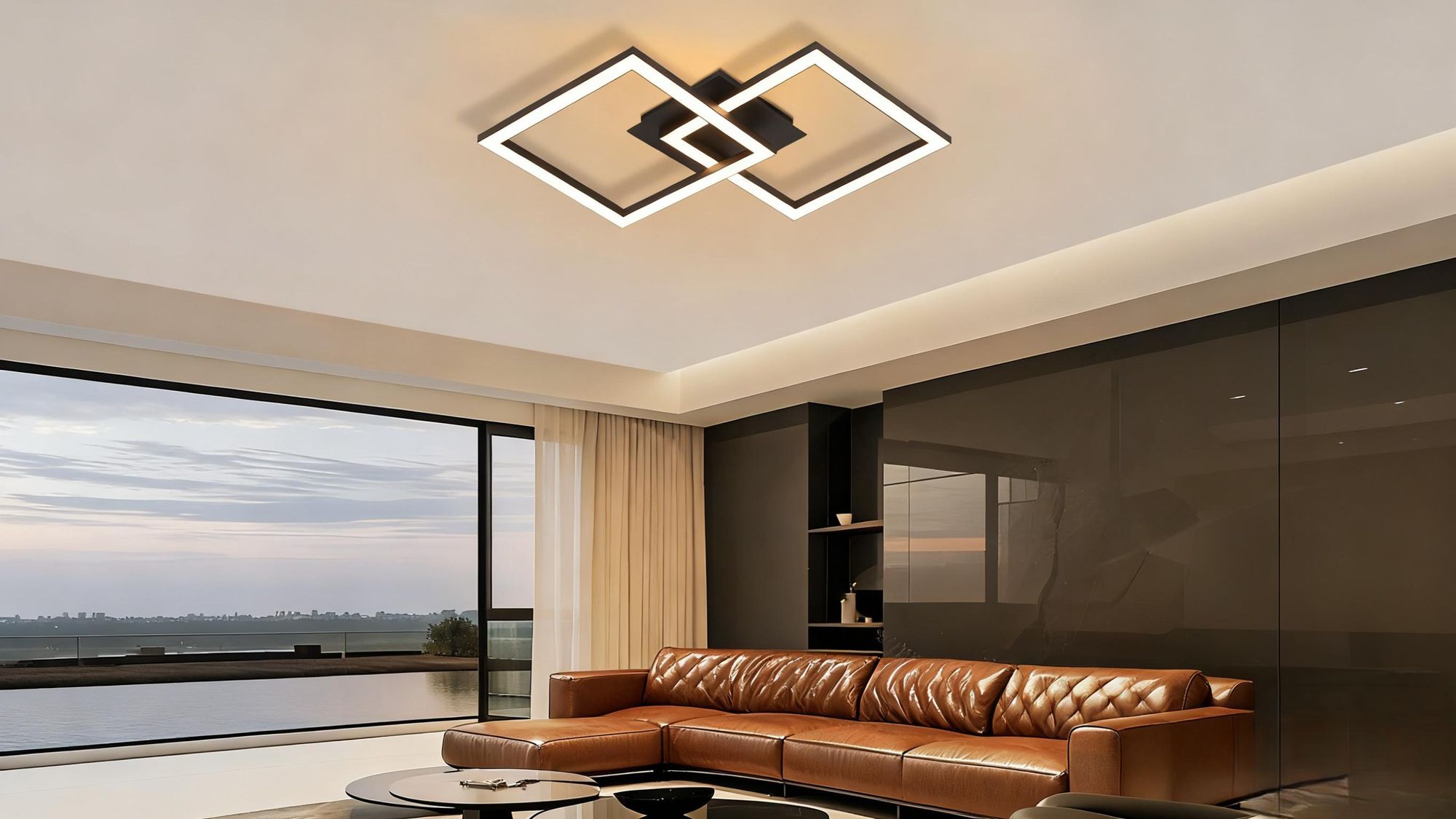 ZMH Led Deckenleuchte Schwarz Schlafzimmerlampe Warmweiß Deckenbeleuchtung Drehbar Geometrisch 24W für Küche Flur Büro Schlafzimmer