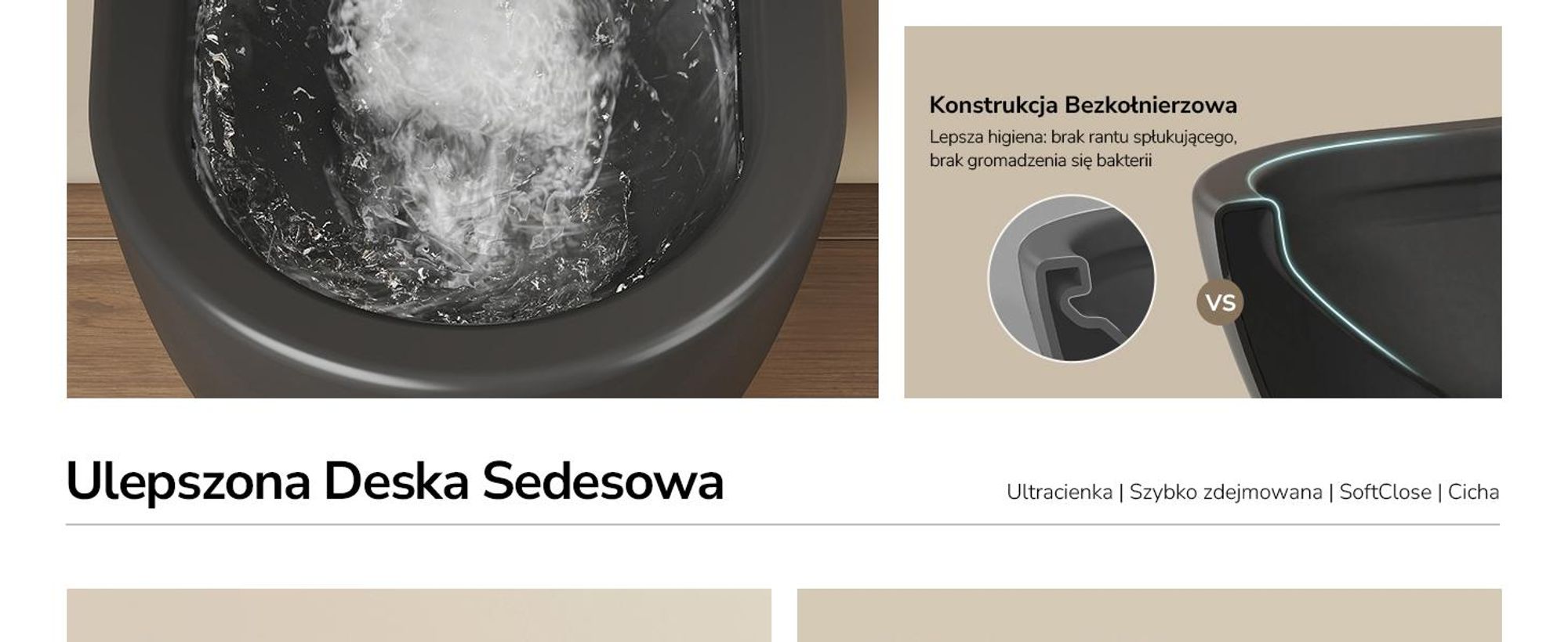 EMKE Miska WC wisząca bezrantowa ceramiczna, podwójne spłukiwanie przeciwbieżne, oszczędność wody, deska Soft-Close, czarny mat