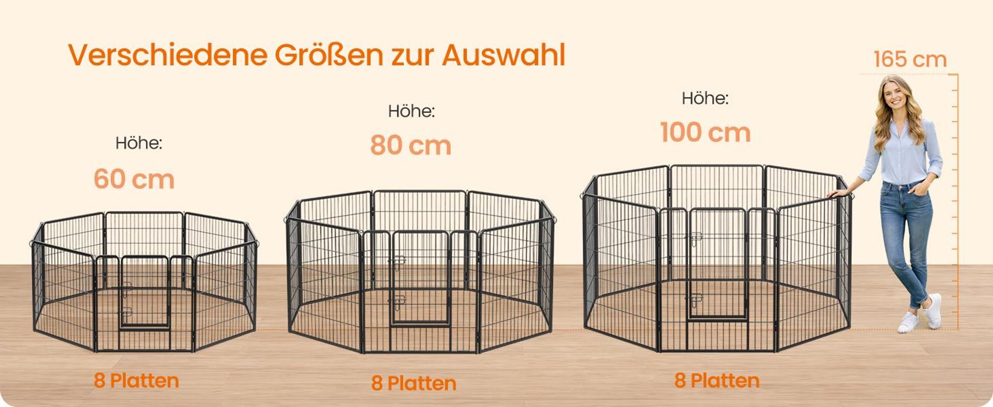 FEANDREA Welpenauslauf, 8 Platten DIY, Doppel-L-Schloss, 77x100cm schwarz PPK81H