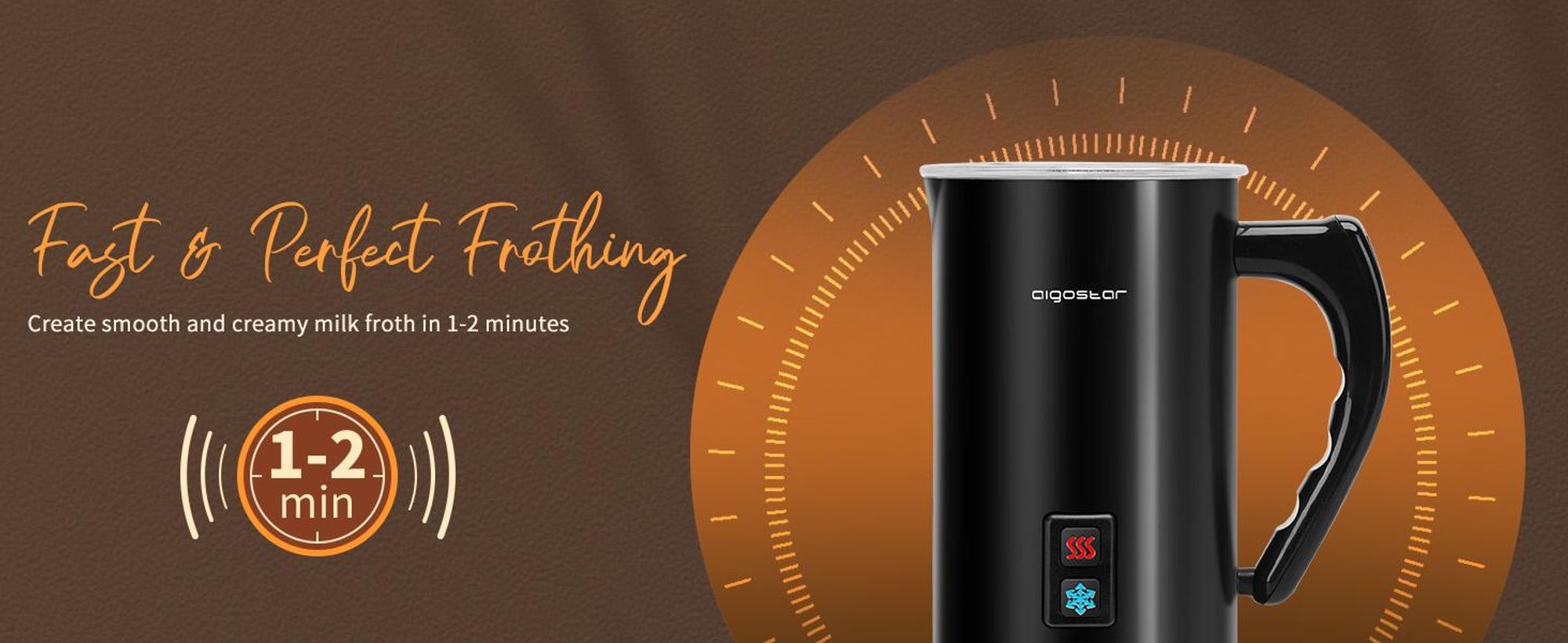 Aigostar - Milchaufschäumer Elektrisch mit 3 Modi, heißer & kalter Milchschaum, 500W, 240ml, Milch Frother für Cappuccino, Latte, Mokka, Macchiato