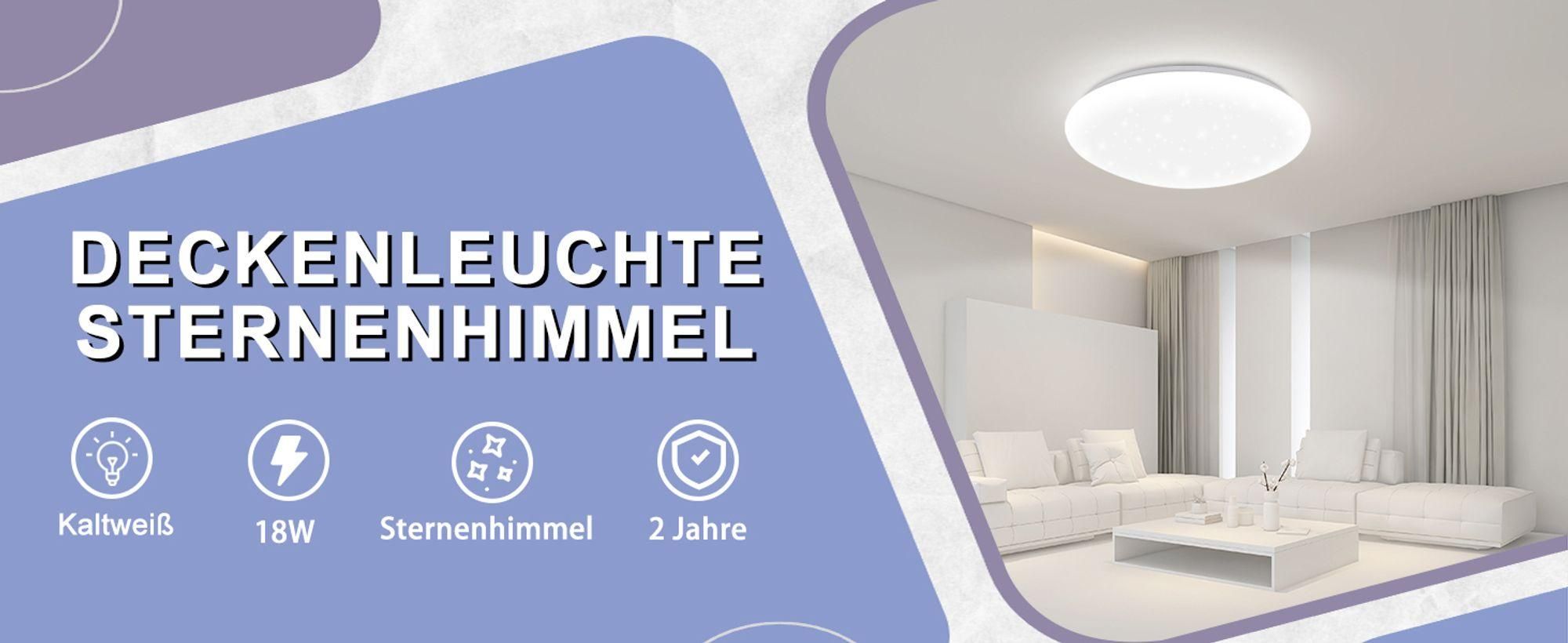 ZMH LED Deckenleuchte Schlafzimmer Deckenlampe 30cm Sternenhimmel Kaltweiß 18W Deckenbeleuchtung IP44  Rund für  Küche Kinder