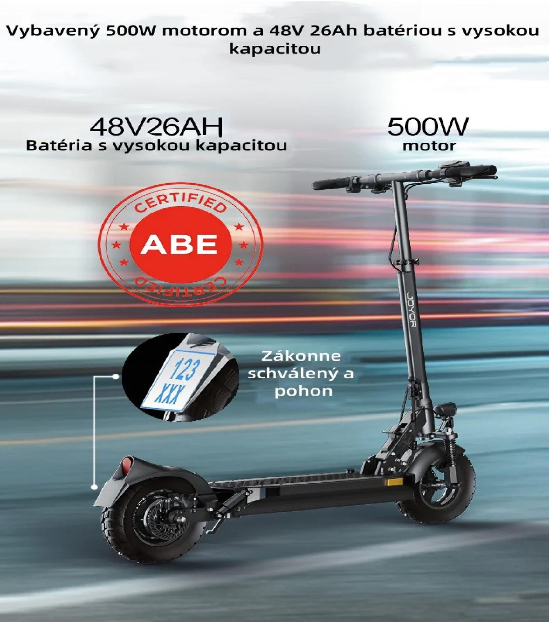 JOYOR Y8-S Certifikátom ABE Skladateľný Elektrický kolobežka - 500W Motor 48V26AH Batéria 10-palcové Pneumatiky - Čierna