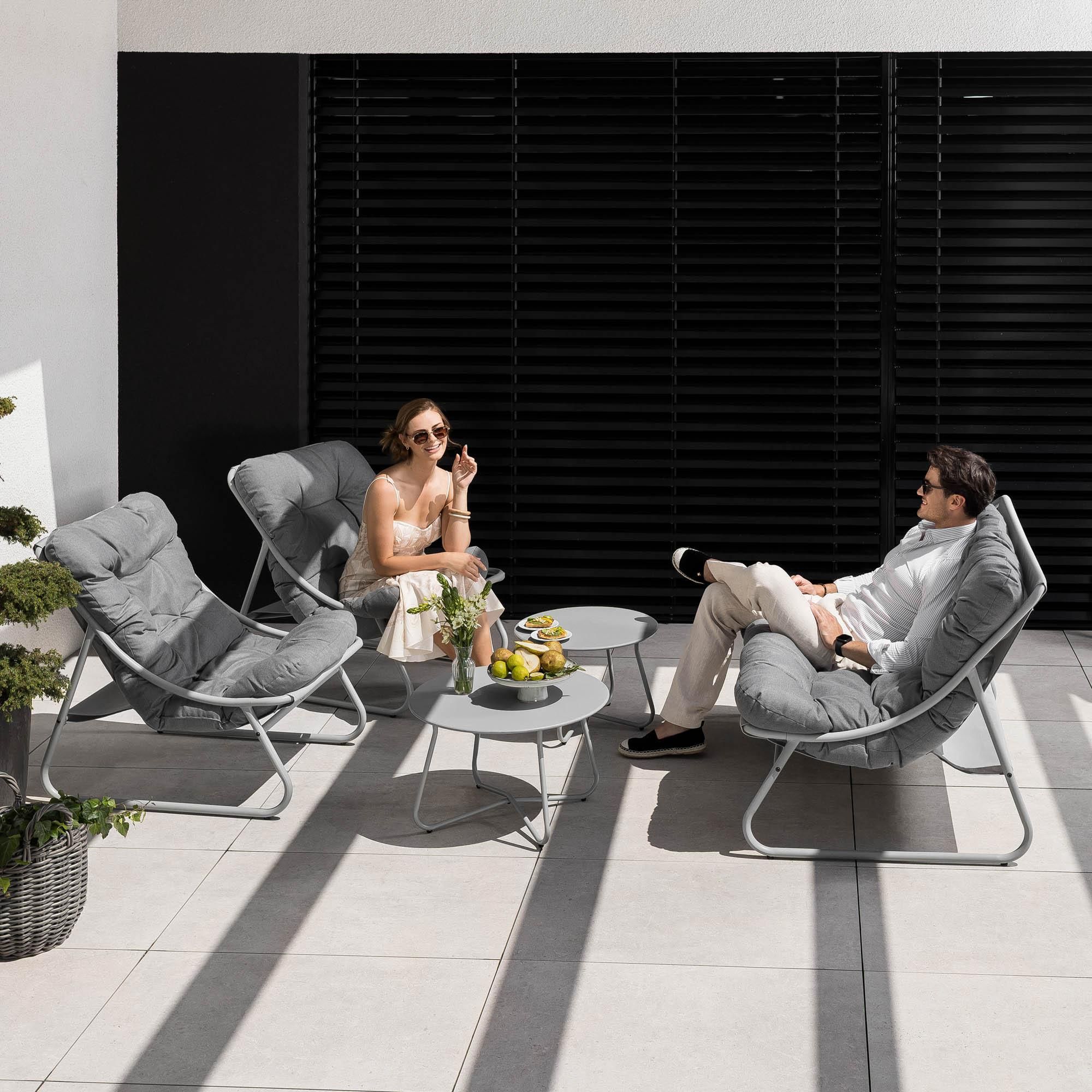 di volio Gartenmöbel Set ARSOLI – grau, moderne Gartenlounge aus Stahl, 1x Sofa, 2x Sessel, 2x Tisch, wetterfest & bequem