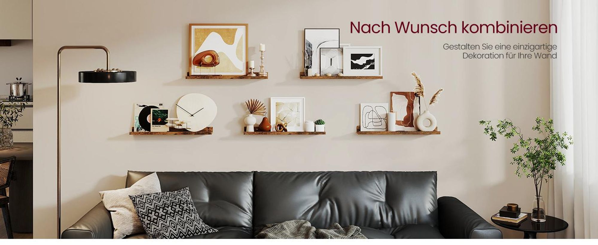 VASAGLE Wandregale, 2er Set, Schweberegale, Breite 60 cm, erhöhte Vorderkante