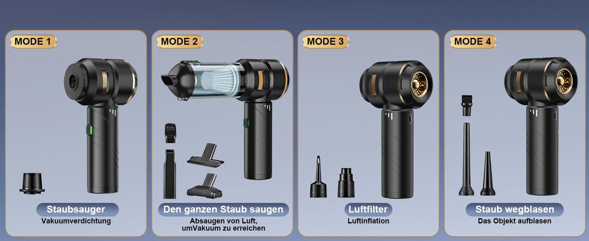 Handstaubsauger Akku 4-in-1,Auto Staubsauger ,25000PA Handstaubsauger Kabellos,3-Gang Bürstenlos staubsauger für Auto,PC,Sofa,Haus& Tierhaar Reinigung
