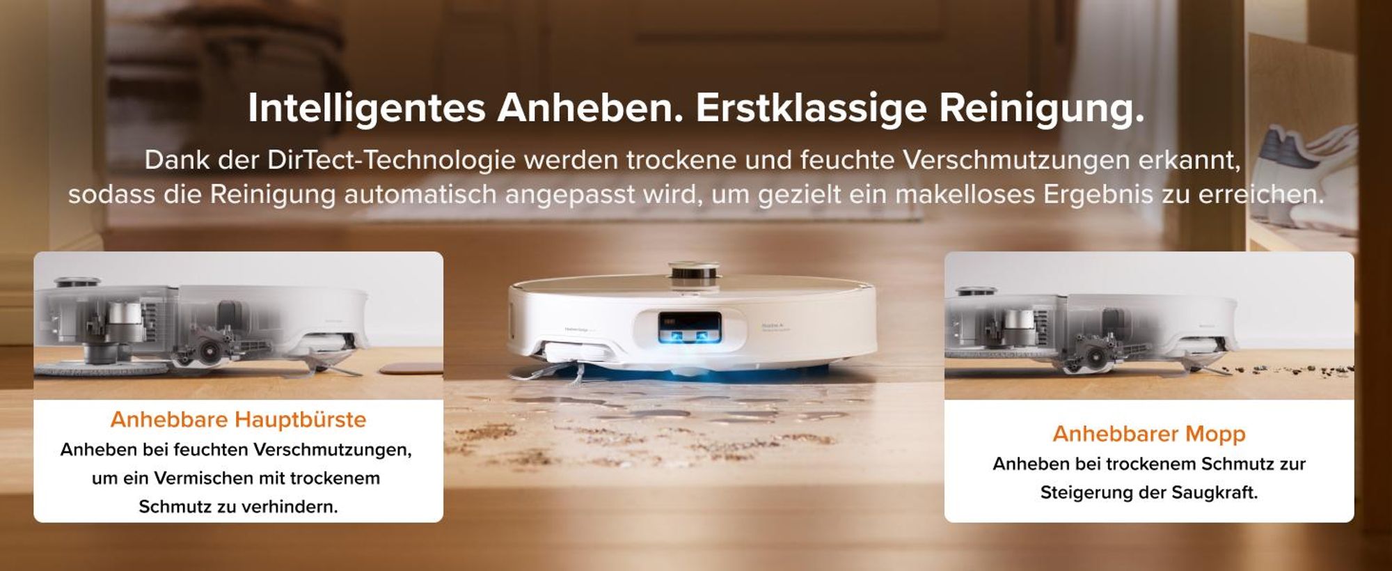 Roborock Qrevo Edge 2 Staubsauger Roboter, 25.000 Pa Saugroboter mit Wischfunktion, Wischmopp-Hebefunktion, 80 °C Moppwäsche mit heißem Wasser, Weiß