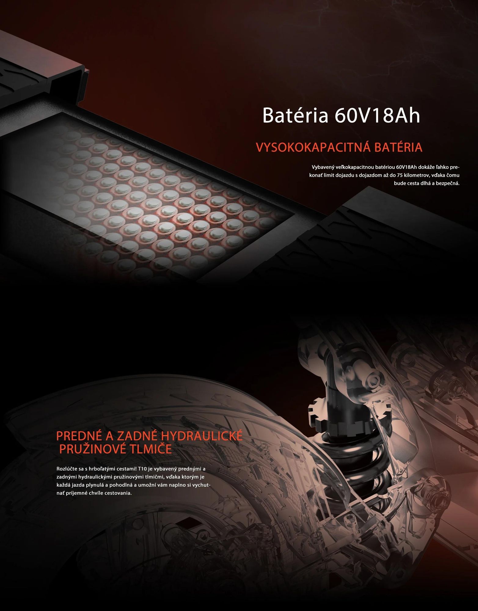 JOYOR T10 Skladateľný Elektrický Kolobežka - 2×1000W Motor 60V18AH Batéria 10-palcové Pneumatiky Hydraulické Kotúčové Brzdy - Čierna