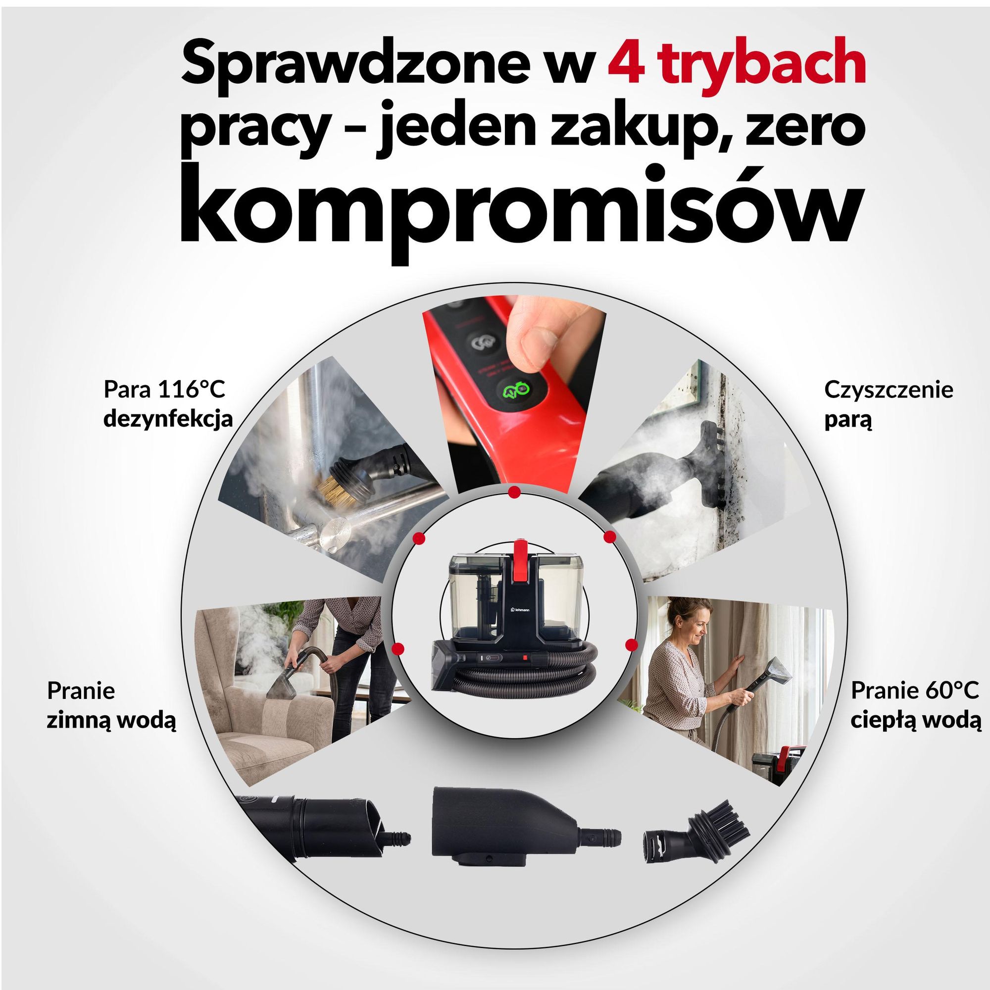 Odkurzacz piorący SPOTTER LEHMANN STEAMWASH LHOSW-1819 Pranie zimną oraz ciepłą wodą, pranie parą, czyszczenie parą