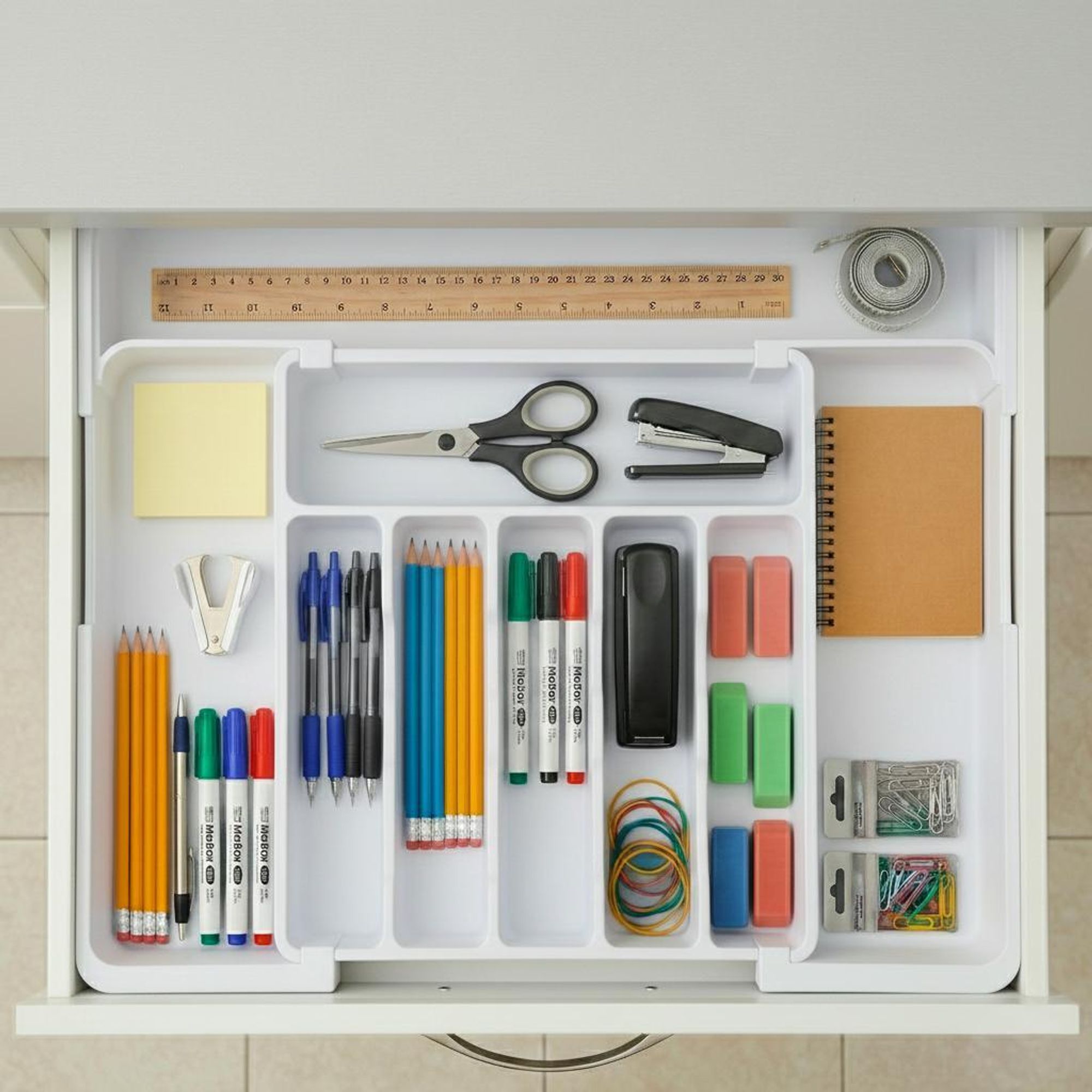 WELLHAUS – Ausziehbare, verstellbare Besteck- und Küchen­schubladen-Organizer – flexibles Raum­wunder für Ihre Küche ( Weiß, 33 x 37 cm -> 56 x 48 cm)