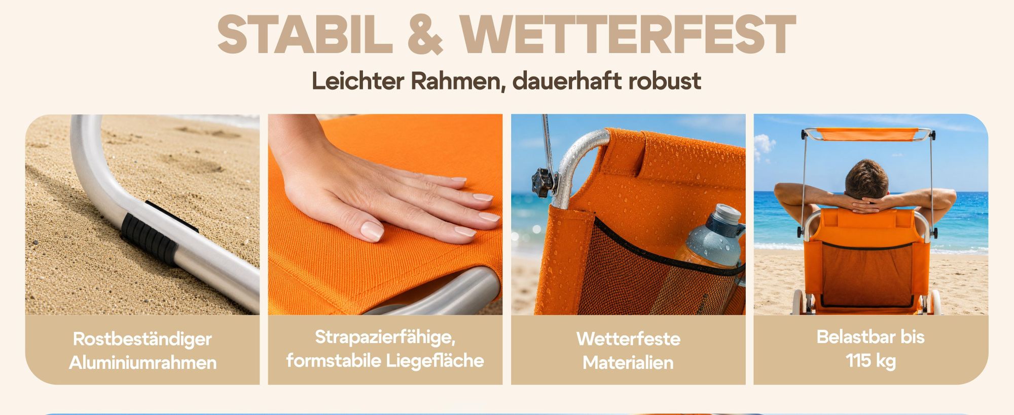 CASARIA Sonnenliege klappbar mit Sonnendach und Rädern Beige
