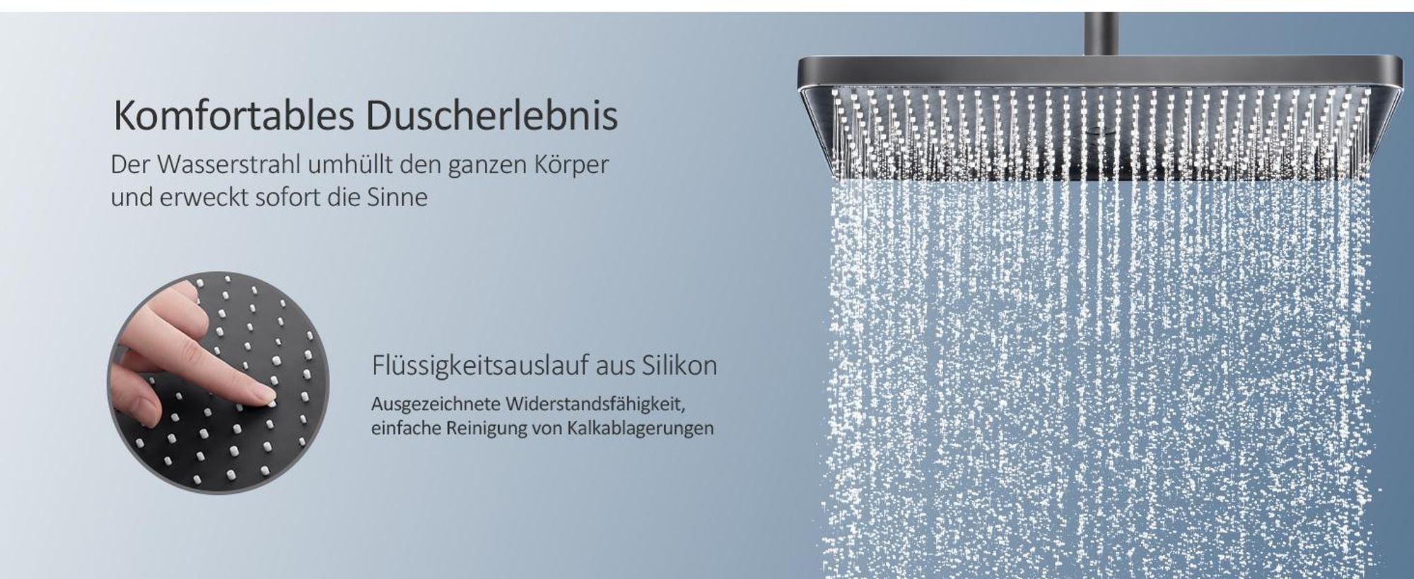 EMKE Duschsystem mit Thermostat 1146x450x480mm Glasablage Handbrause mit 3 Strahlarten Regendusche, Bad- & Duscharmaturen, KTW, Anthrazit Matt F10