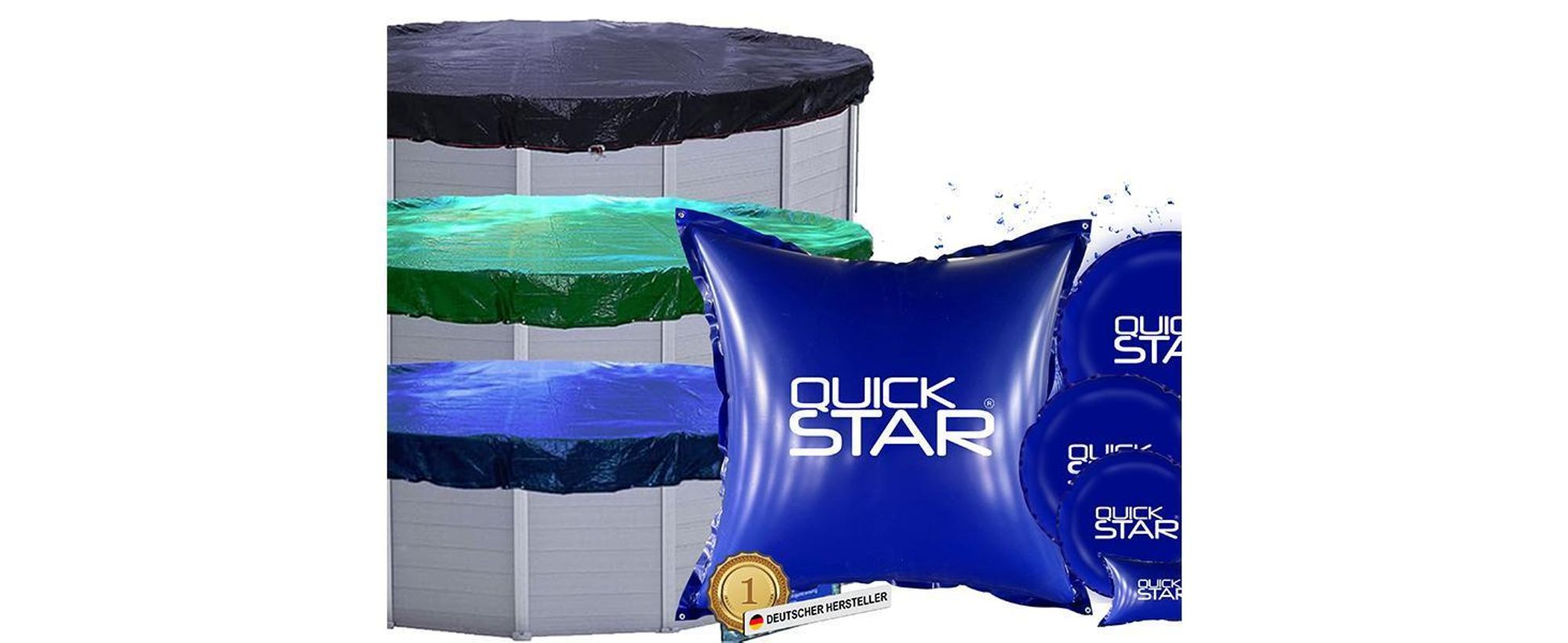 Quick Star Poolkissen aus robustem PVC in verschiedenen Größen – blaues Luftkissen zur Stabilisierung von Poolabdeckungen im Winter