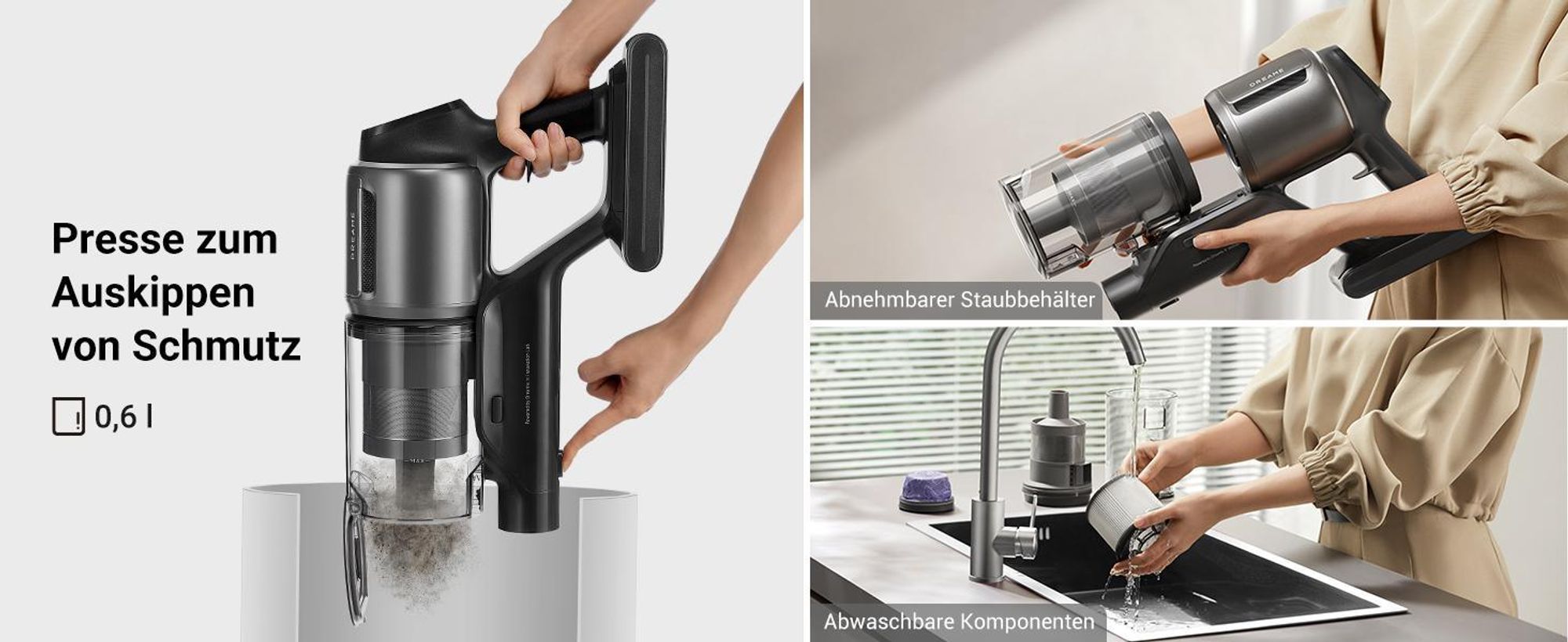 Dreame Z30 Akku-Stabstaubsauger,310AW Kabelloser Handstaubsauger,120K RPM,99%HEPA14 Filter,90Min Laufzeit,Mehrflächen,Kantenreinigung,300m²,UV-Licht