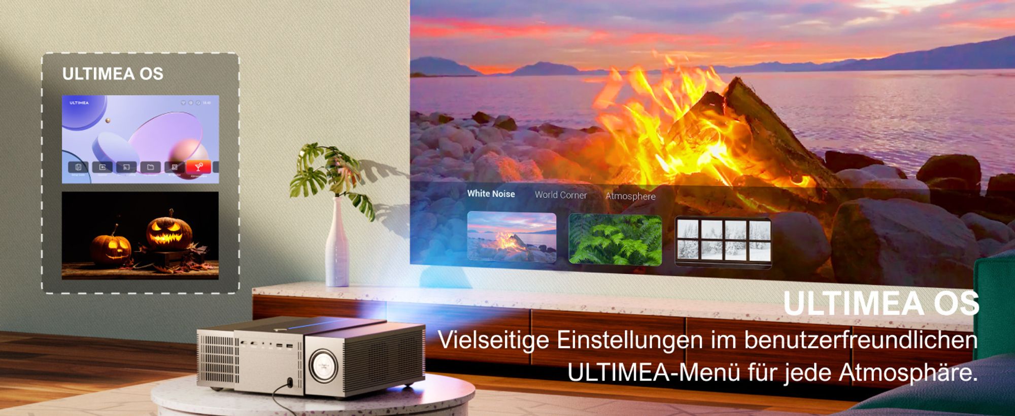 ULTIMEA Beamer 4K Heimkino Unterstützt 900 ANSI-Lumen mit Hindernisvermeidung und 6D Trapezkorrektur, Native 1080P Projektor, Apollo P60