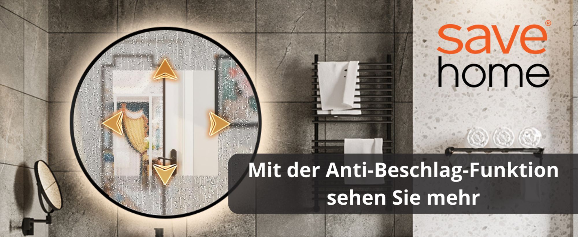 LED Badezimmerspiegel Rund 60 cm – Badspiegel mit LED Beleuchtung, Touch-Schalter, Anti-Beschlag, 3 Lichtfarben, Schwarzer Rahmen – SAVE HOME