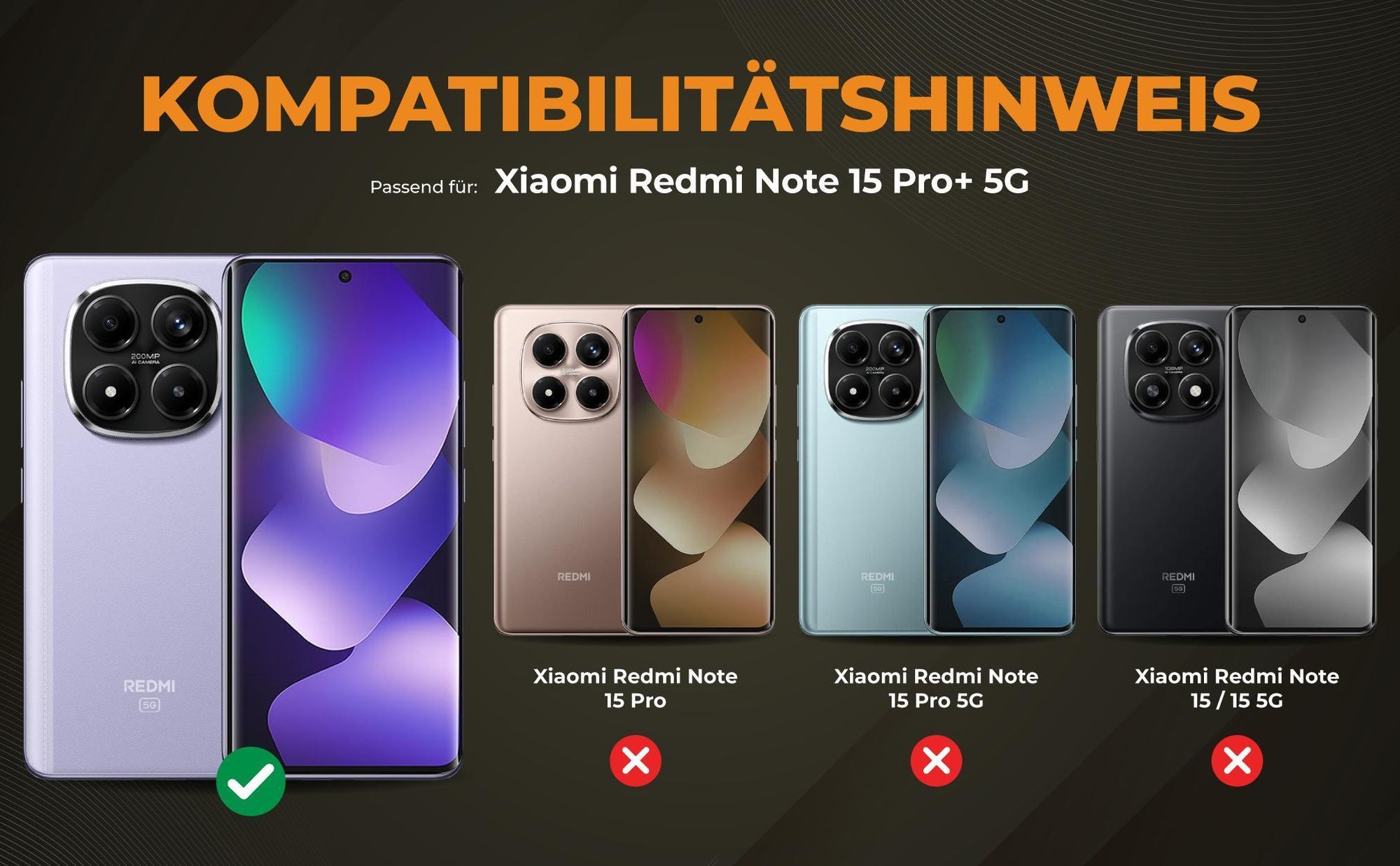 Kompatibilitätshinweise Hülle für Xiaomi Redmi Note 15 Pro+ 5G