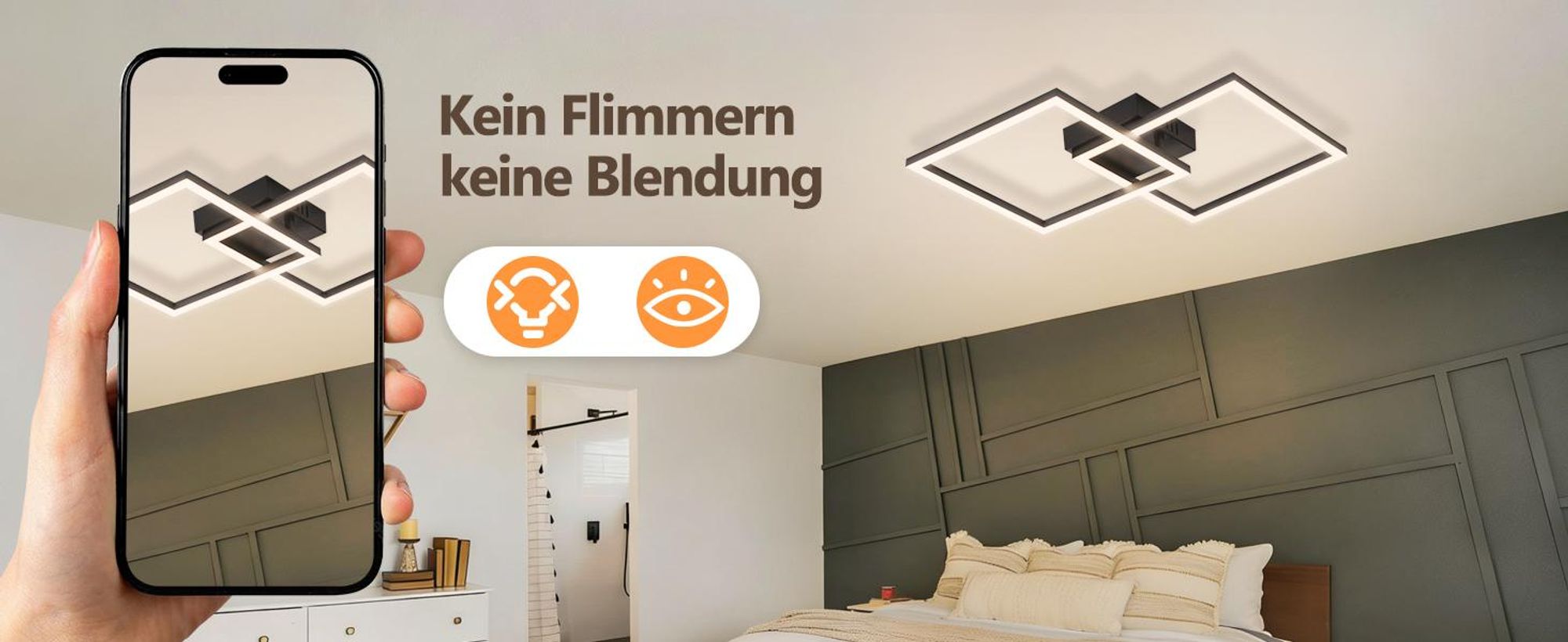 Plafonnier LED ZMH pour chambre à coucher, 24 W, noir ; lampe de salon, 4000 K, blanc neutre ; lampe de cuisine ; plafonnier rectangulaire ; plafonniers pour cuisine et couloir
