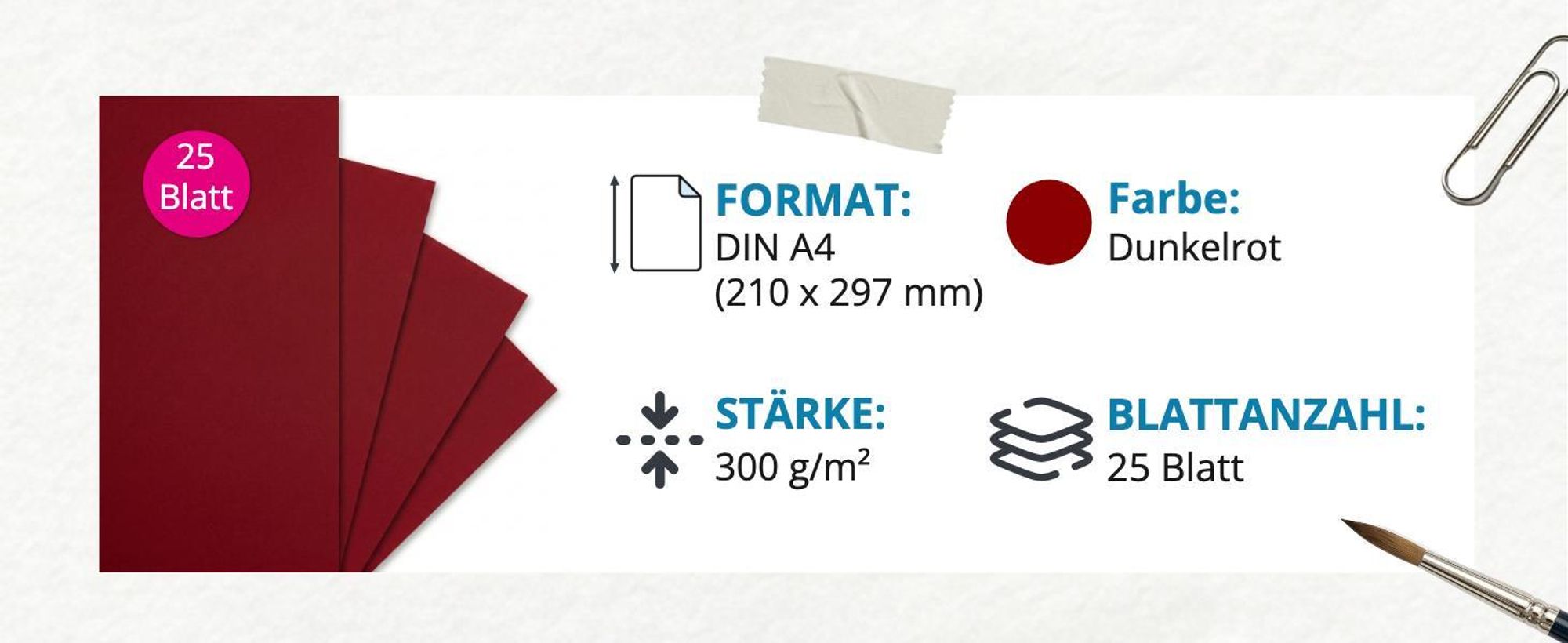 itenga Fotokarton - A4 300 g/qm dunkelrot 25 Blatt
