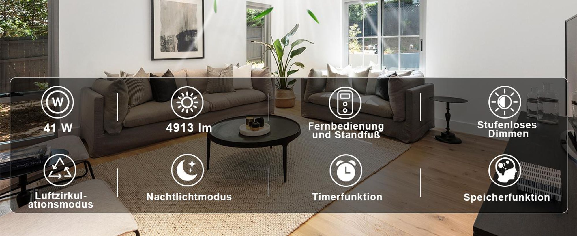 ZMH Ventilateur de plafond 94 cm avec éclairage, 6 vitesses, LED, intensité réglable, télécommande et minuterie, pour le salon