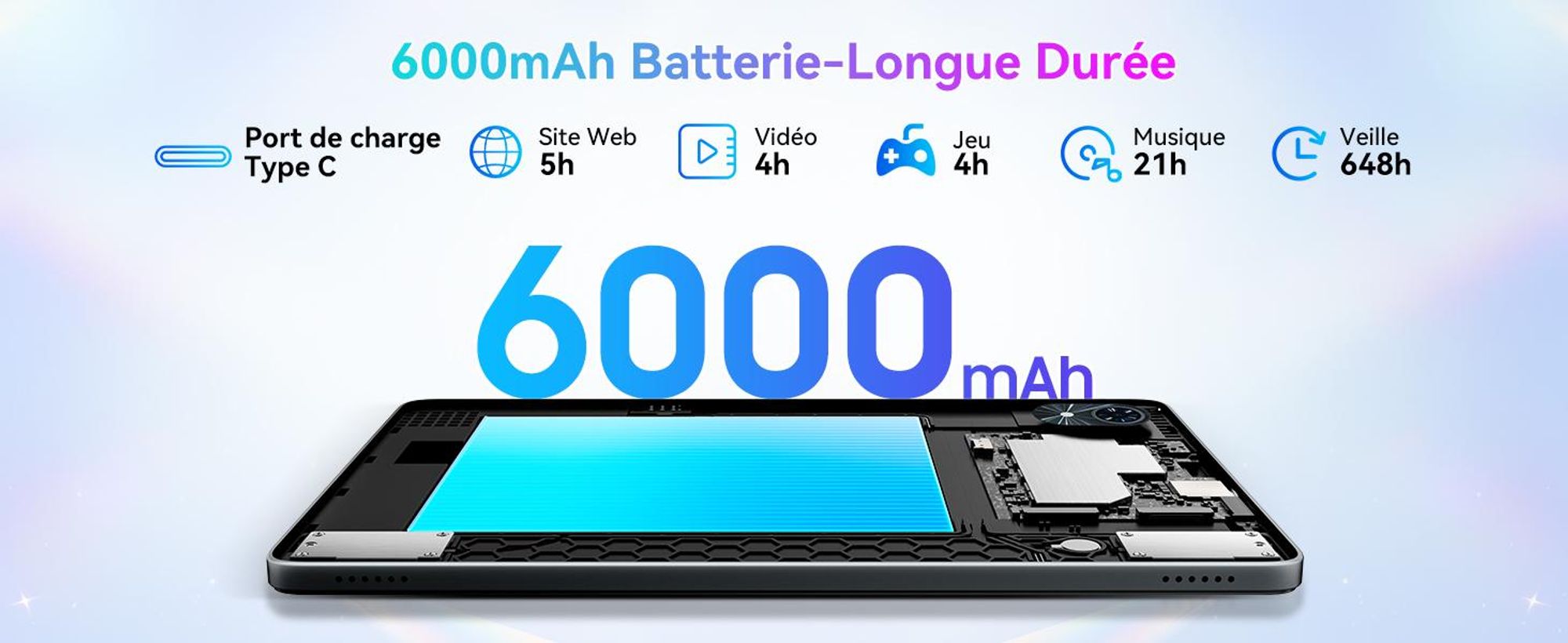 Tablette KOBONA-TABWEE T80 10 pouces, Android 16, 128 Go de mémoire interne, résolution HD 1280 x 800, batterie 6000 mAh, appareil photo 5 Mpx, Wi-Fi 5G, Bluetooth, tablette Gemini AI