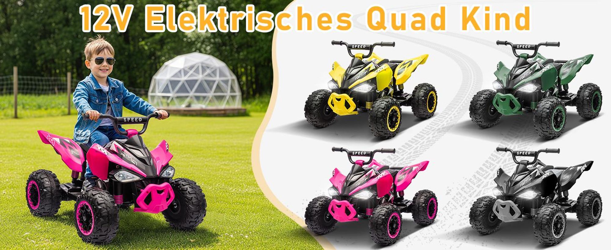 FCH Kinder Quad Elektro 12V 7Ah ATV, Musik, MP3, LED-Scheinwerfer Elektro-Quad für Kinder 3-6 Jahre Rosa