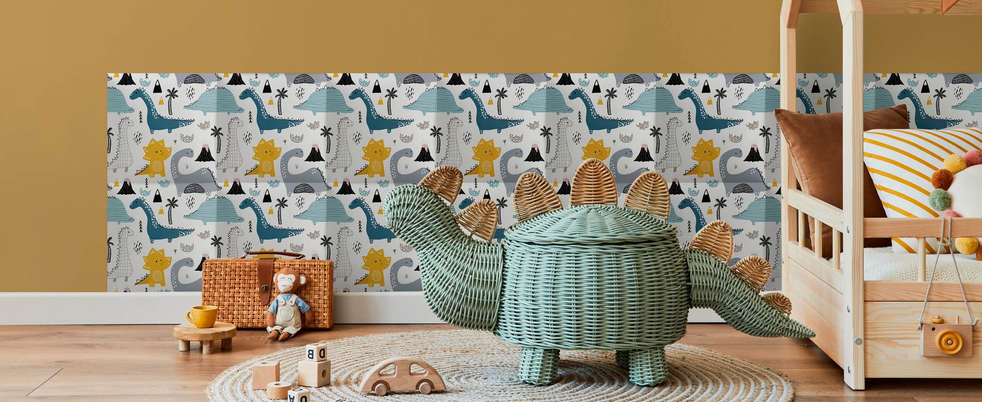 Muralo Gepolstertes Wandpaneel mit Aufdruck für Kinder POLSTERPANEEL 30x30 Paneel Wandpolster Dinosaurier Skandinavischer Stil Wanddeko für Kinderzimmer