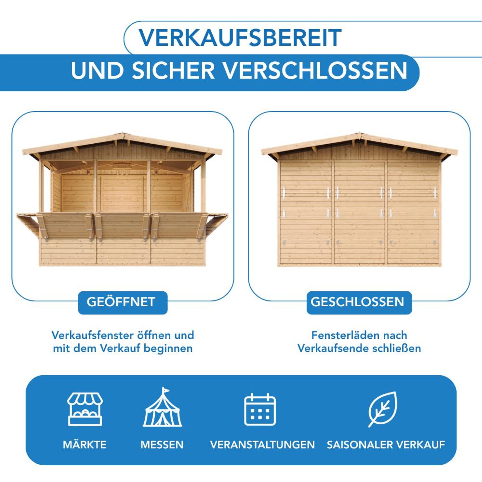 TIMBELA M150B H232x336x263 cm/6 m2, große multifunktionale Garten-Bar Verkaufshütte Verkaufsstände aus Holz