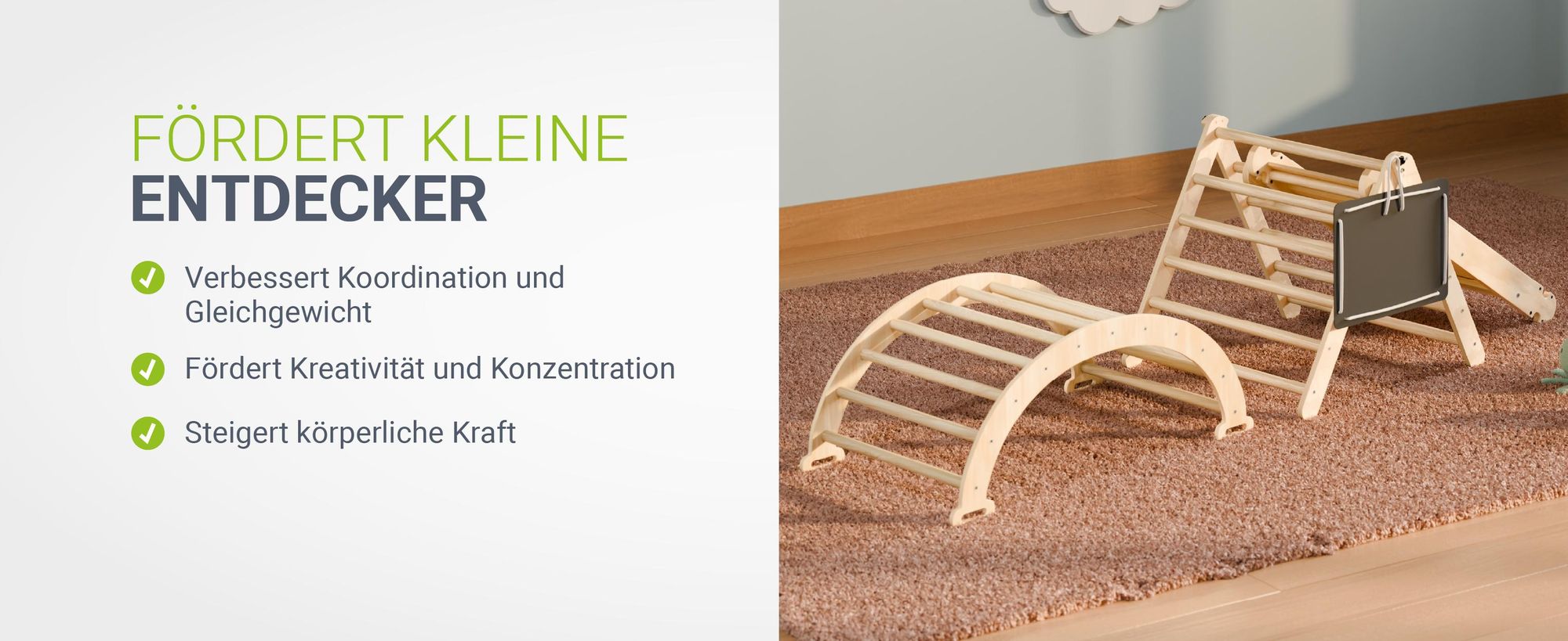 Juskys Kletterdreieck Movario - Indoor Klettergerüst für Kinder, Kletterdreieck und Kletterbogen, mit Rutsche - Klein