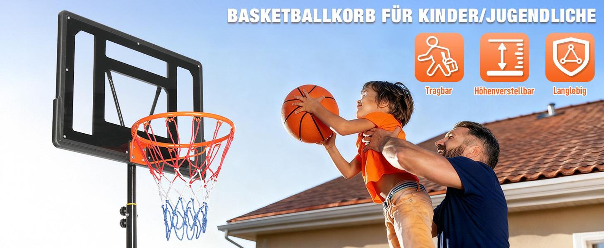 FCH Basketballständer 155-210cm höhenverstellbar，Basketballkorb mit Ständer，Tragbare Basketballanlage，für Kinder ，für Innen- und Außenbereich
