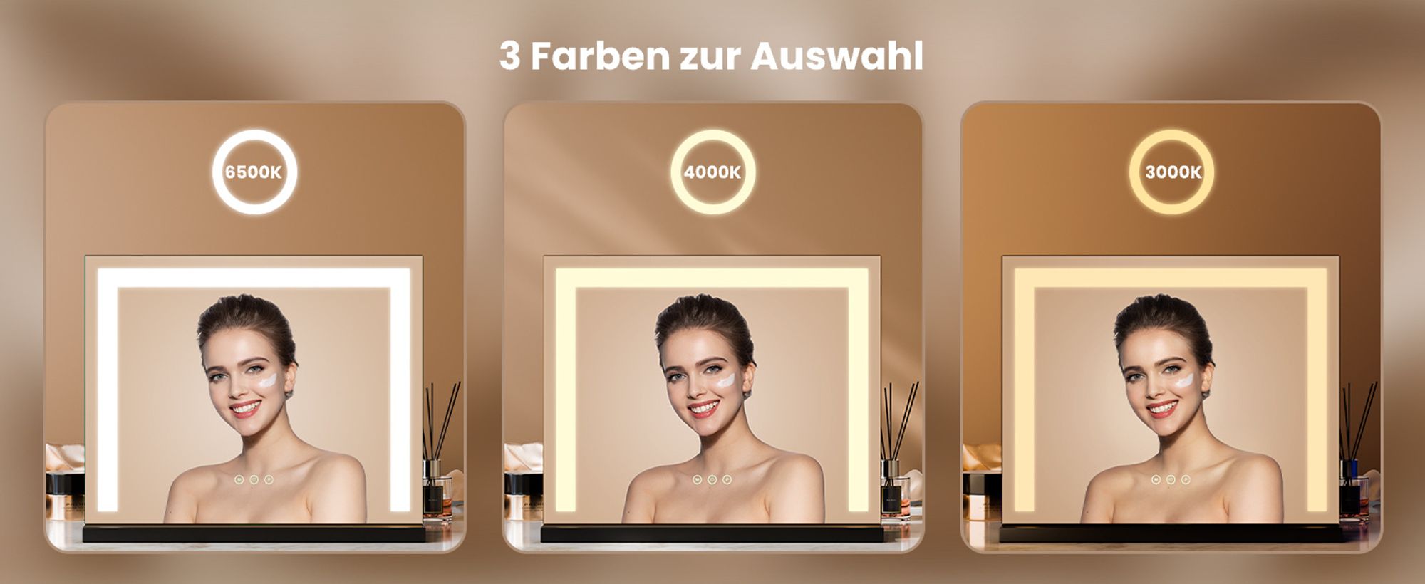 Heilmetz Spiegel Kosmetikspiegel mit Beleuchtung Schminkspiegel Tischspiegel 3 Lichtfarbe Dimmbar 50x42cm Mit Touch Steuerung Schwarzer Eisenfuß