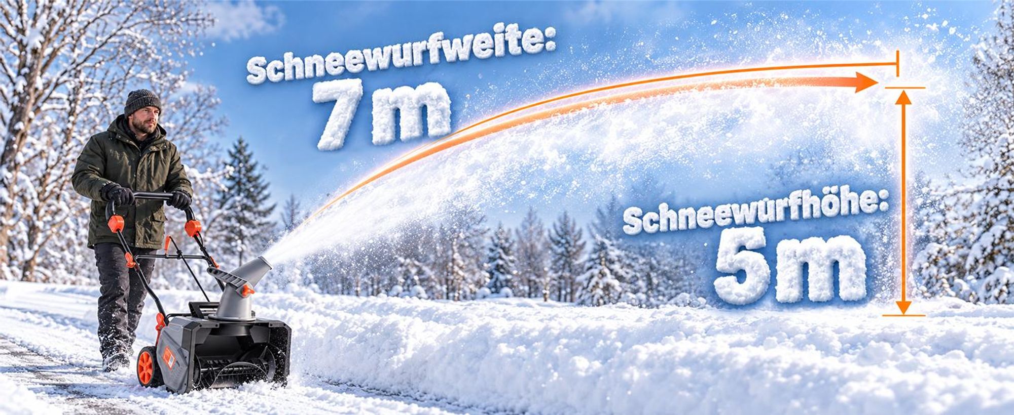 1400W Akku-Schneefräse mit 2 Akku | Brushless Motor 6500RPM | Schneeschaufel Schneeschieber 46cm Arbeitsbreite | 7m Wurfweite | 180° drehbarer