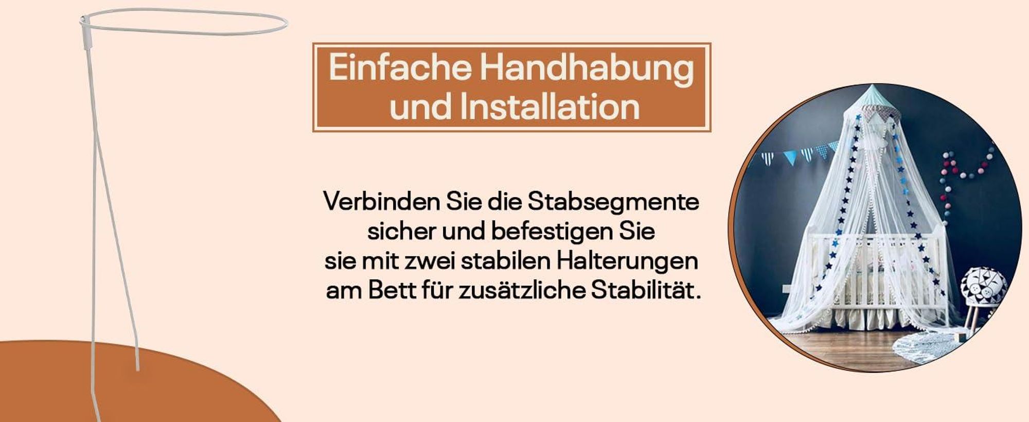 Best for Kids Baldachinstange | Weiß Baldachinstange für Babybetten mit Schraubklemme | Am Bett montierter Baldachinstangen-Schleierhalter