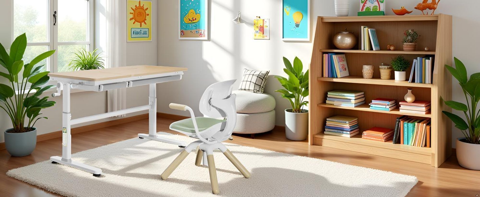 HOKO Kinderschreibtisch-Set 120x60 cm höhenverstellbar, mit neigbarer Tischplatte, vielseitig verstellbarer Kinderstuhl, Holzoptik/Rosa, CELIN & LAURA