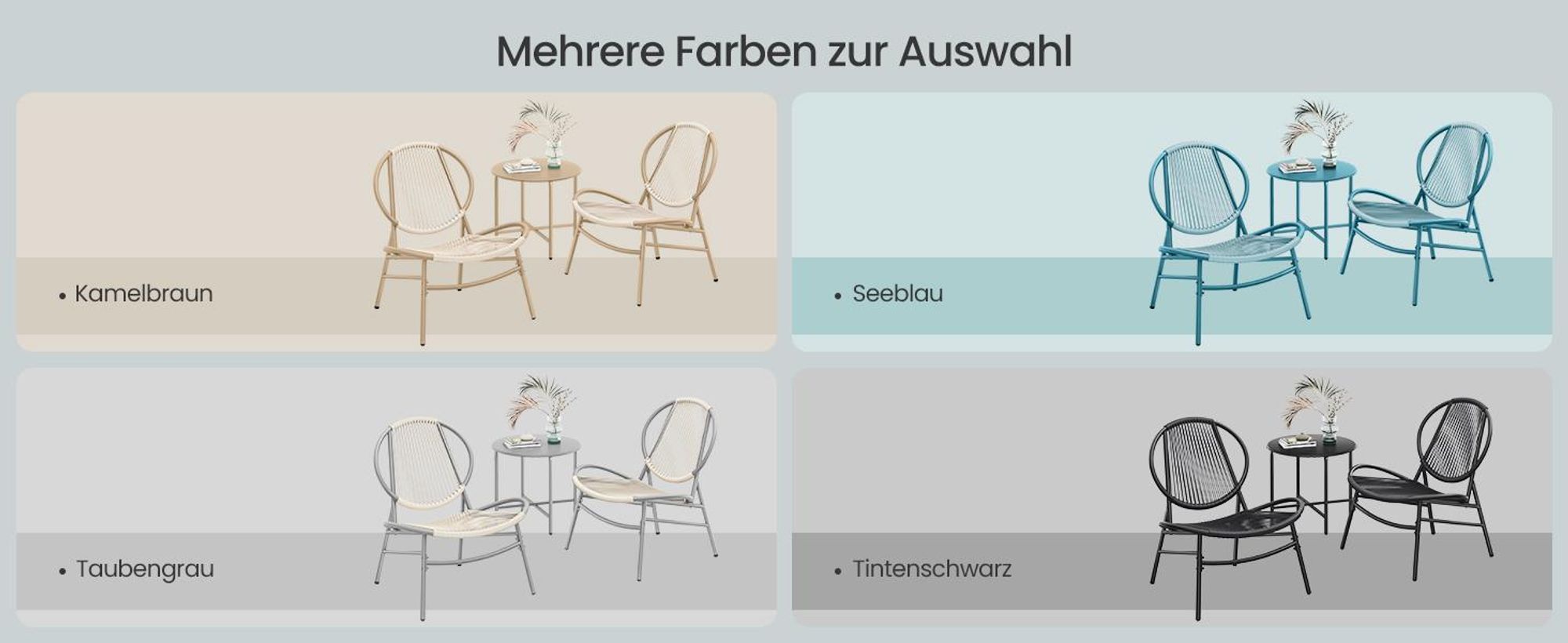 SONGMICS Balkonmöbel, 3er Set, Gartenmöbel-Set, mit Tisch, 2 Stühlen, tintenschwarz