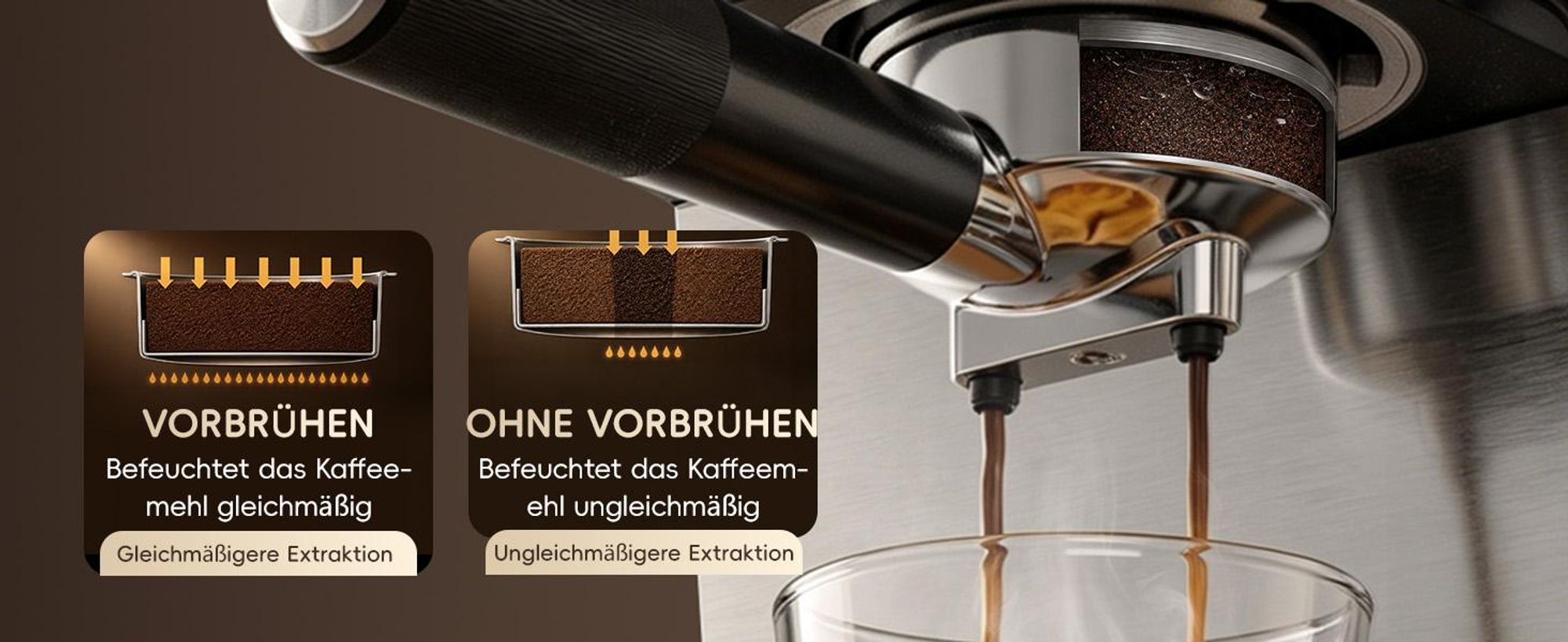 ecozy Espressomaschine mit Milchaufschäumer, 4-in-1 Siebträgermaschine für Espresso, Cold Brew, Over Ice, Kaffee, Latte, Touchscreen, Selbstreinigung