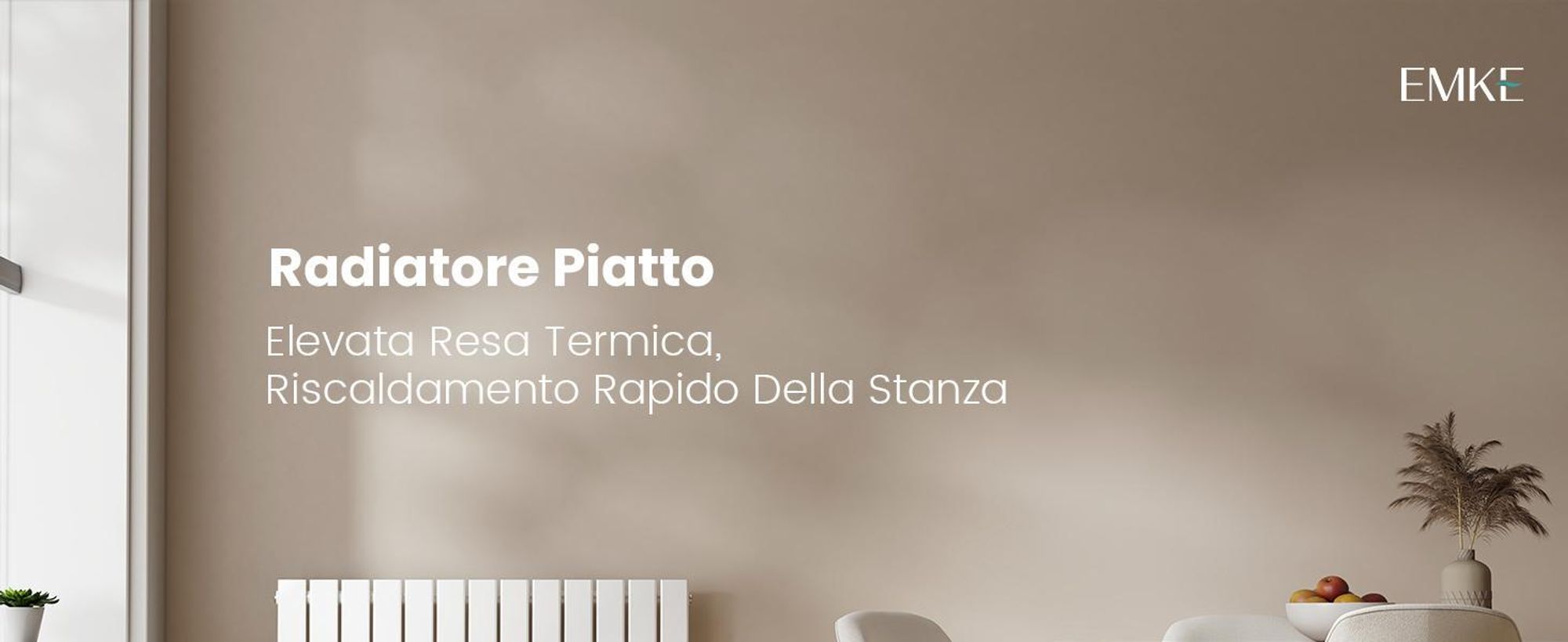 Radiatore EMKE orizzontale, radiatore a pannello di design 630x620mm bianco monostrato riscaldamento laterale piatto, 450W senza elemento riscaldante