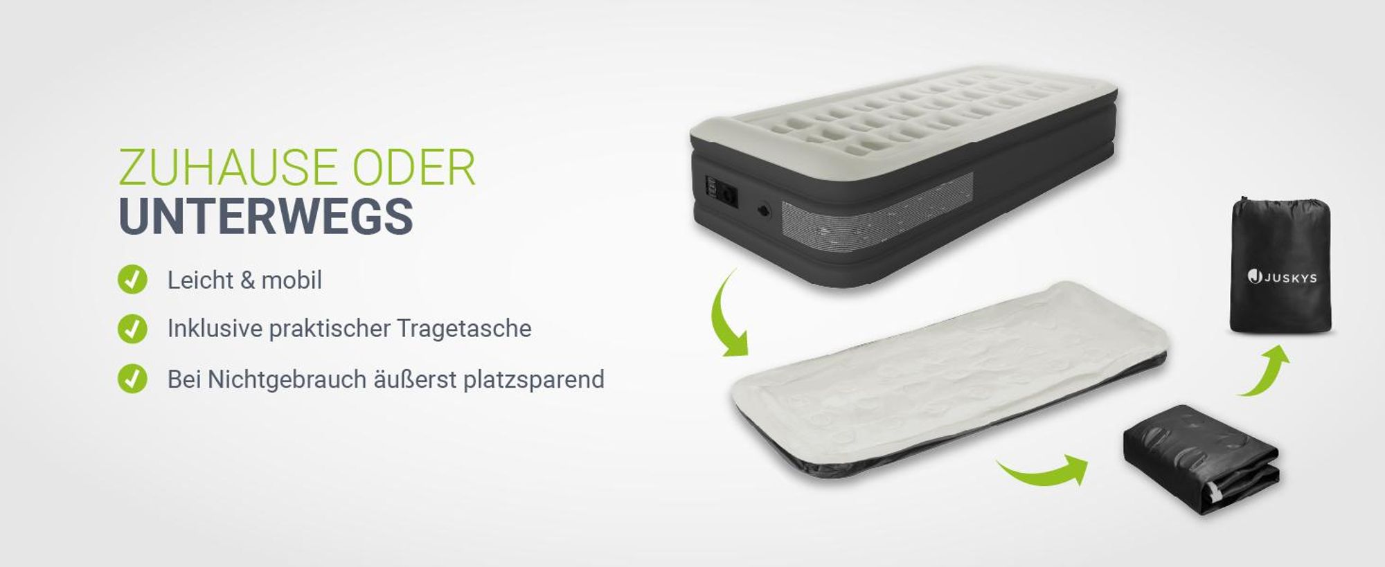 Juskys Luftmatratze Sapri M in Grau / Anthrazit - 1 Personen Luftbett selbstaufblasend mit Pumpe