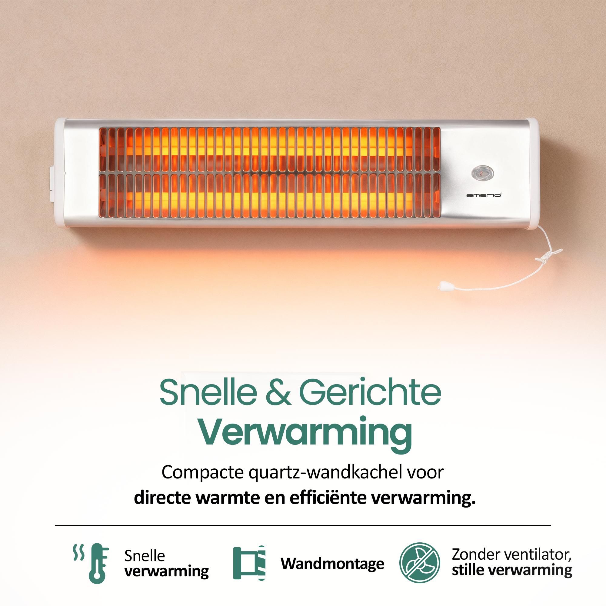 Emerio Quartz Wandverwarming - 18 m² - 2 Standen - Trekkoord - Muurbevestiging - 1200W - Oververhittingsbeveiliging - QH-104263.6 Wit