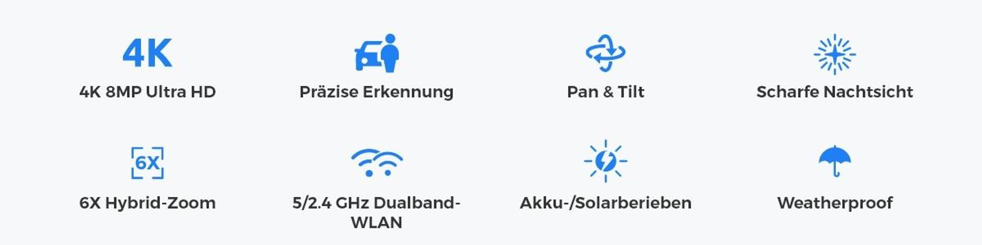 Reolink Argus Track+Solarpanel, 4K 8MP Akku WLAN Überwachungskamera Außen, Dual-Objektiv, 5/2,4 GHz WiFi, Auto Tracking & Zoom, Farbnachtsicht