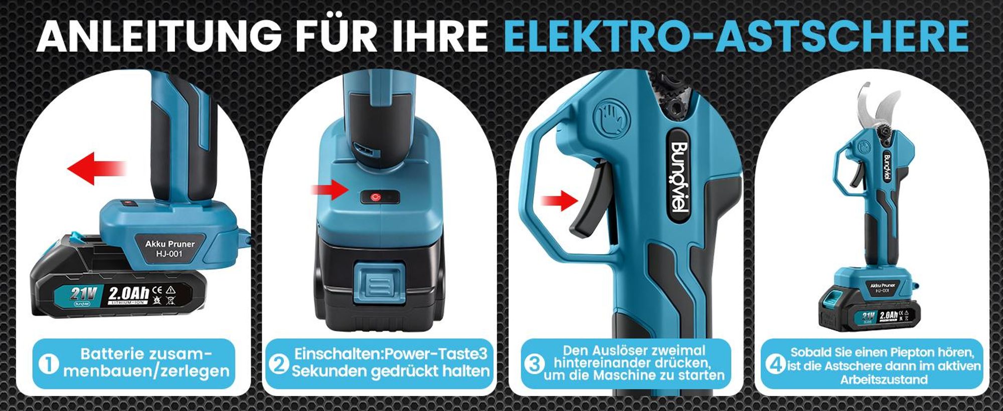 Akku-Astschere Bürstenloser Motor, Elektrische Gartenschere kompatibel mit Makita 18V Akku, mit 2x 2Ah Akku, 28-45mm Schnittdurchmesser für Zweige