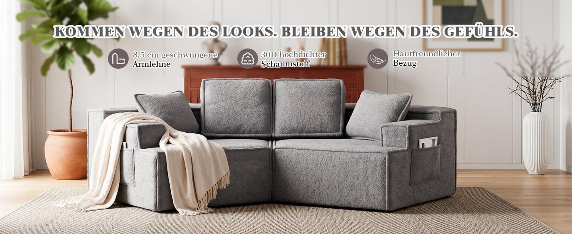 COMHOMA Sofa 2 Sitzer, 228 x 75 x 67 cm, modulares Schlafsofa, Polstersofa, mit Aufbewahrungstasche, Couch mit schlaffunktion, Keine Montage erforderl