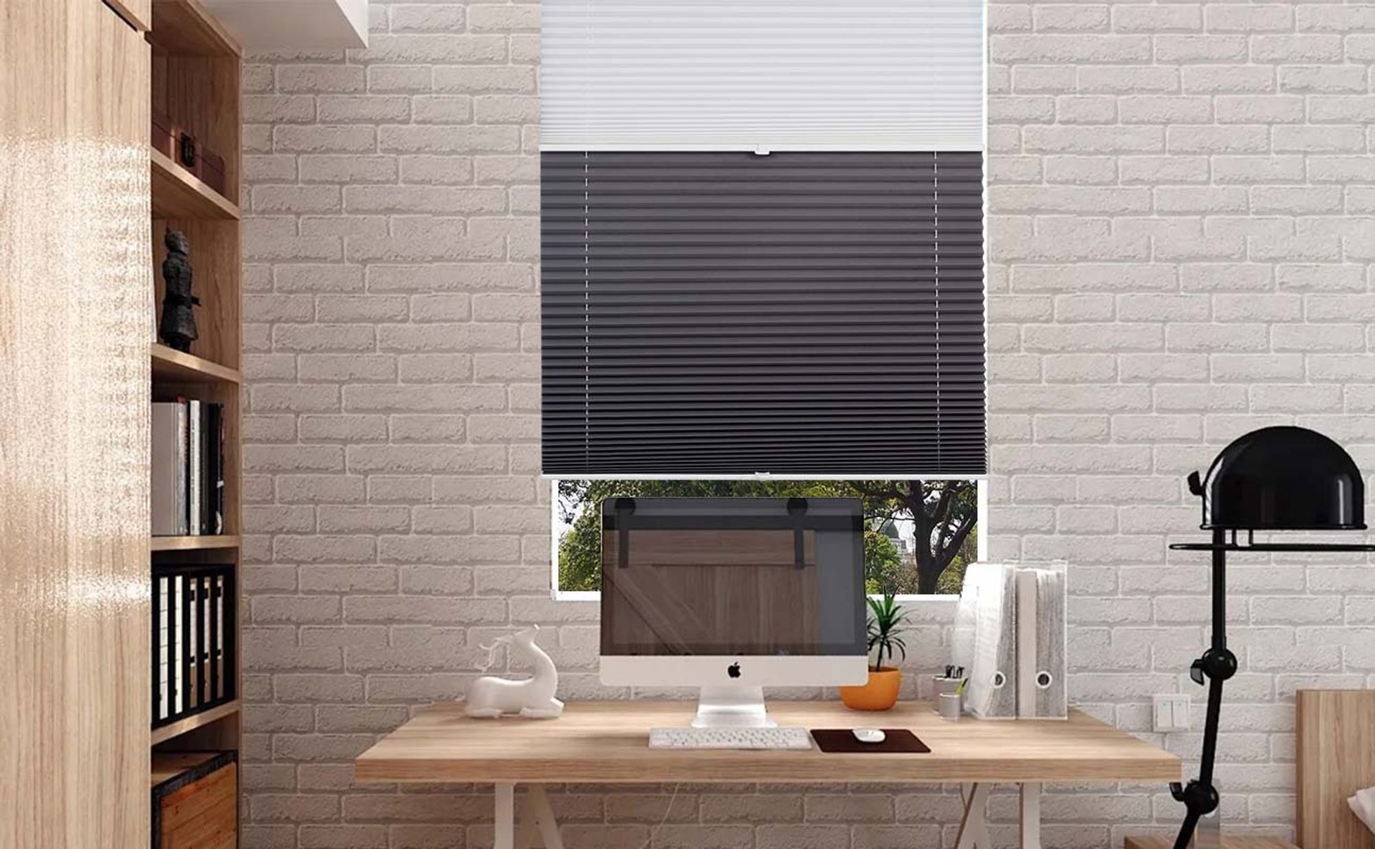 Sekey Plissee 40×130 cm ohne Bohren Day+Night Verdunklungsplissee Weiß+Grau Blickdicht Faltrollo Klemmfix 100% Verdunkelnd Sichtschutz für Fenster